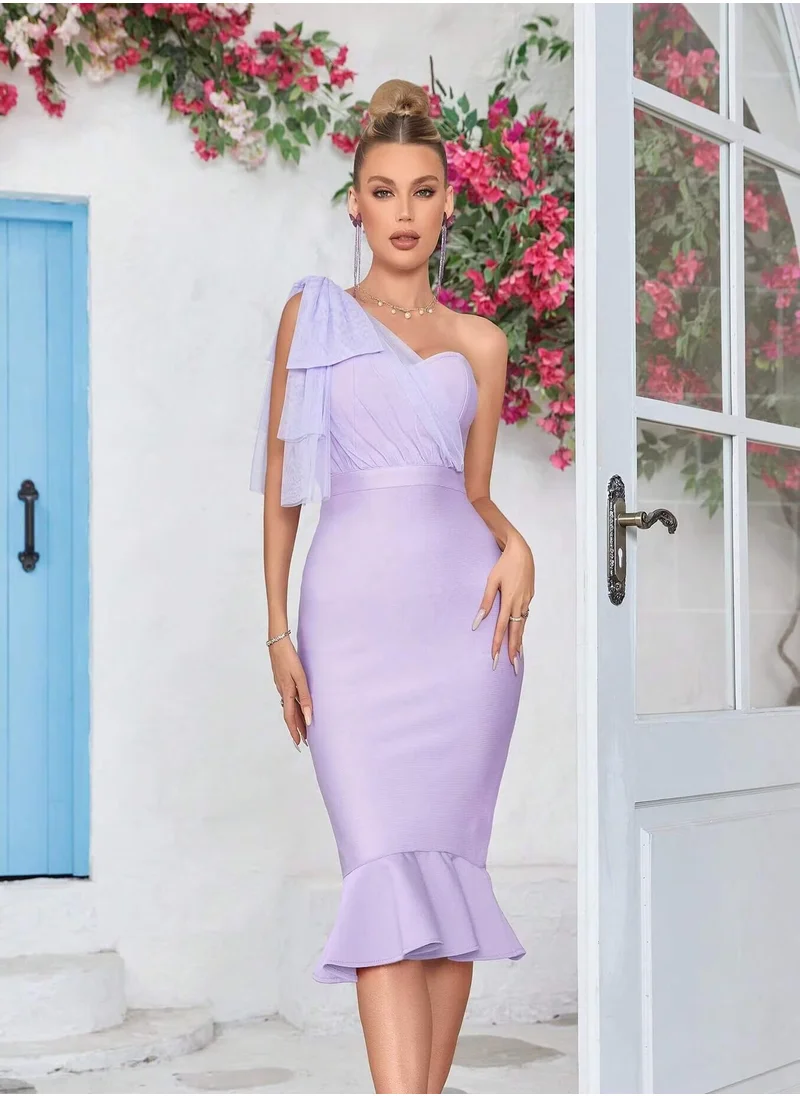 مدام يونيك Women's Purple One Shoulder Bodycon Midi Dress Graduation Birthday Dinner Bandage Party Dress
