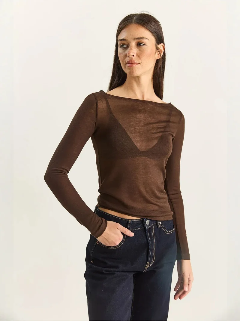 Bianco Lucci LUCCI Crew Neck Basic Transparent Top