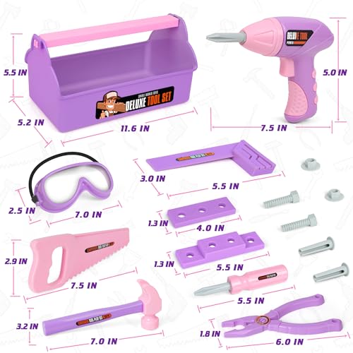 EP EXERCISE N PLAY Kids Tool Set Tool Box Electronic Toy Drill Pretend Play Kids Construction Tool Kit18 Pcs Toddler Tool Set Birthday for Boys and Girls Ages 3 4 5 6 7 Year OldPurple - Image 5