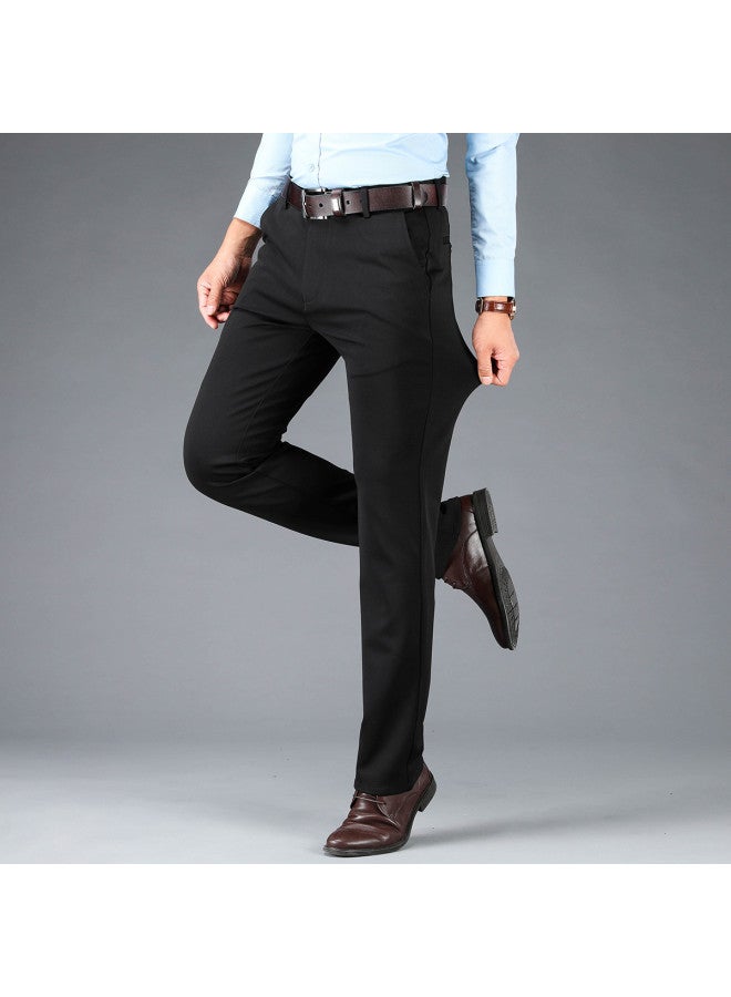 Fomoce Four-way Stretch Men's Casual Pants, Spring/autumn Solid Color Straight-leg Trousers, Breathable Dress Pants For Business Men - Image 4
