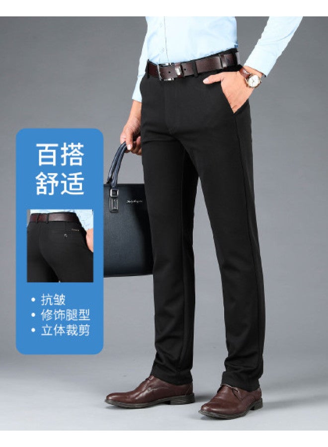 Fomoce Four-way Stretch Men's Casual Pants, Spring/autumn Solid Color Straight-leg Trousers, Breathable Dress Pants For Business Men - Image 1
