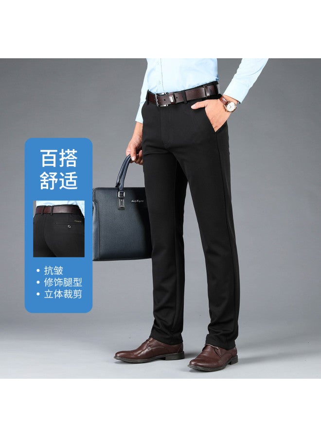 Fomoce Four-way Stretch Men's Casual Pants, Spring/autumn Solid Color Straight-leg Trousers, Breathable Dress Pants For Business Men - Image 2