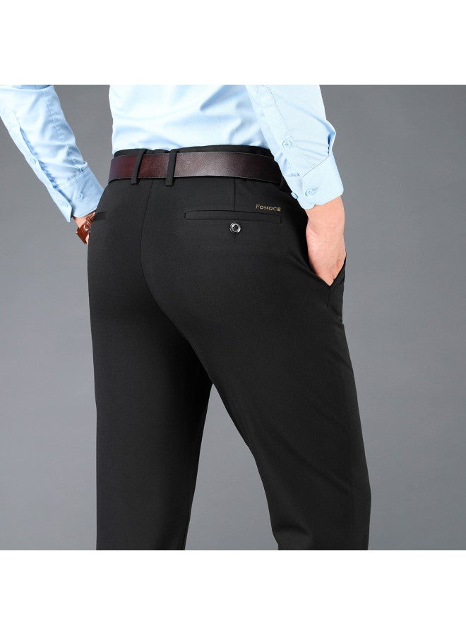Fomoce Four-way Stretch Men's Casual Pants, Spring/autumn Solid Color Straight-leg Trousers, Breathable Dress Pants For Business Men - Image 3