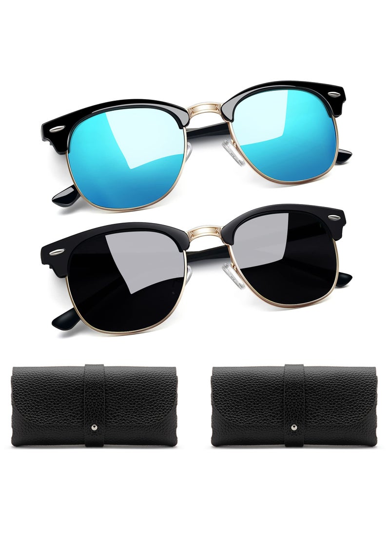 Excefore - Semi Rimless Sunglasses, 2 Pcs Half Frame Sun Glasses Brownline Shades with Leather Case for Women Men, UV400 Protection - Image 1