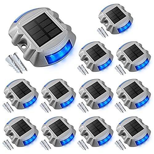 VOLISUN Solar Deck / Dock Lights, VOLISUN 12-Pack Led Wireless IP67 Waterproof Outdoor Warning Step Lights for Driveway Sidewalk Garden Pathway Yard (Blue) - Image 1