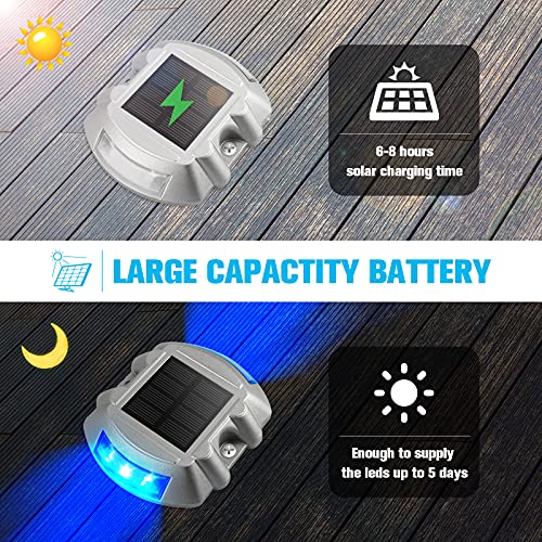 VOLISUN Solar Deck / Dock Lights, VOLISUN 12-Pack Led Wireless IP67 Waterproof Outdoor Warning Step Lights for Driveway Sidewalk Garden Pathway Yard (Blue) - Image 3
