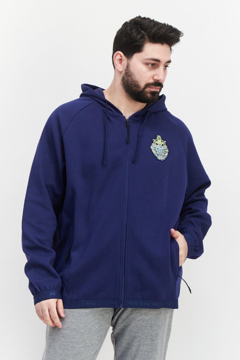 FILA سترة خارجية رياضية للرجال بأكمام طويلة، باللون الأزرق - Image 1