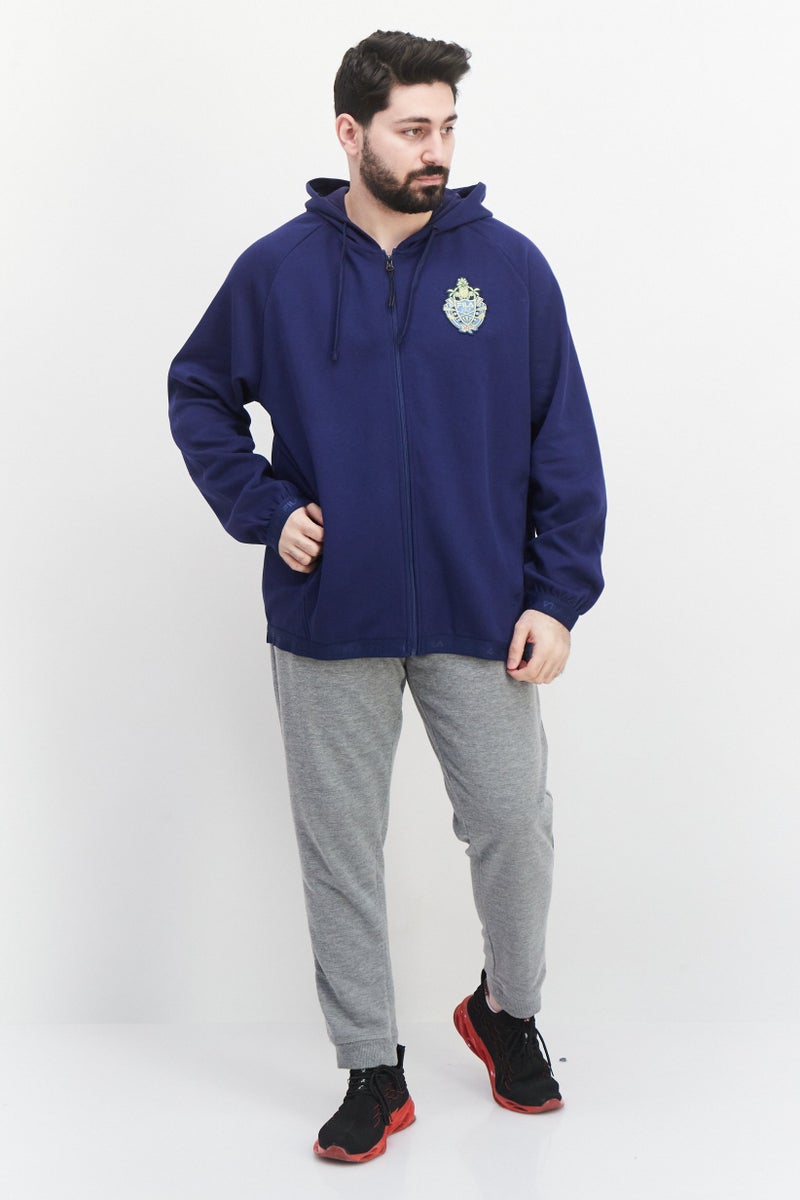 FILA سترة خارجية رياضية للرجال بأكمام طويلة، باللون الأزرق - Image 3