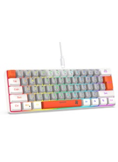 Rock Pow ROCK POW 60% Wired Gaming Keyboard,Arabic English 61Key RGB Backlit Membrane Gaming Keyboard, Ultra-Compact Mini Waterproof Keyboard for PC Computer Gamer White Grey Orange  - Image 4