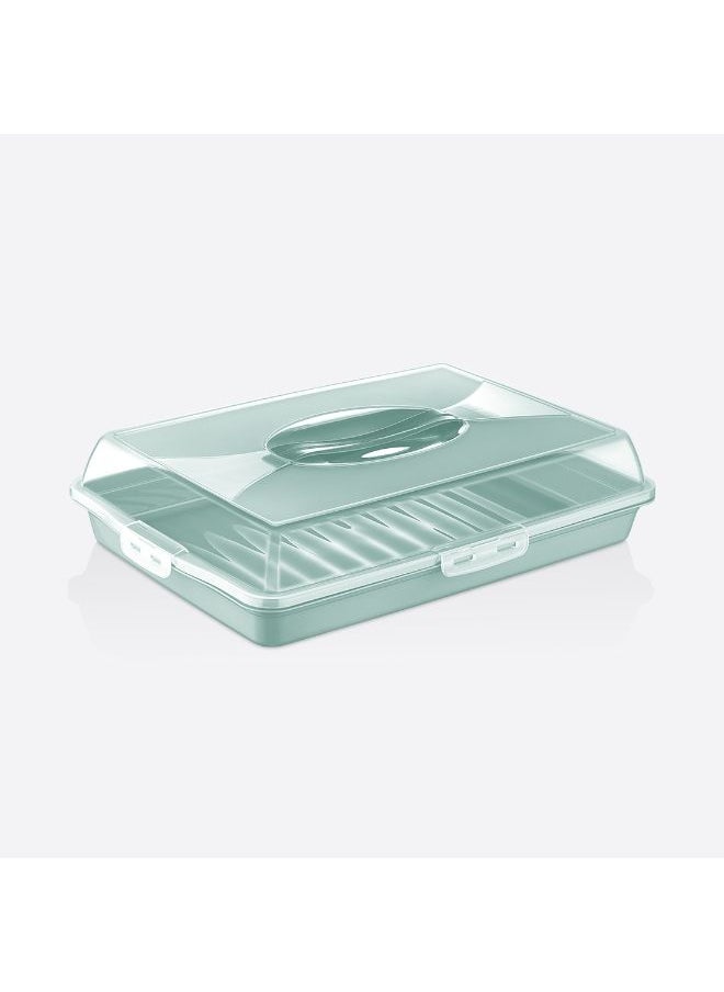 Generic - Large Rectangular Cake Carrier with Locking Lid 45 x 31 x 10 cm – Portable Cake Container for Travel, Storage & Transport – Cupcake & Cake Holder Box with Handle – BPA-Free Bakery Organizer (Green) - Image 1