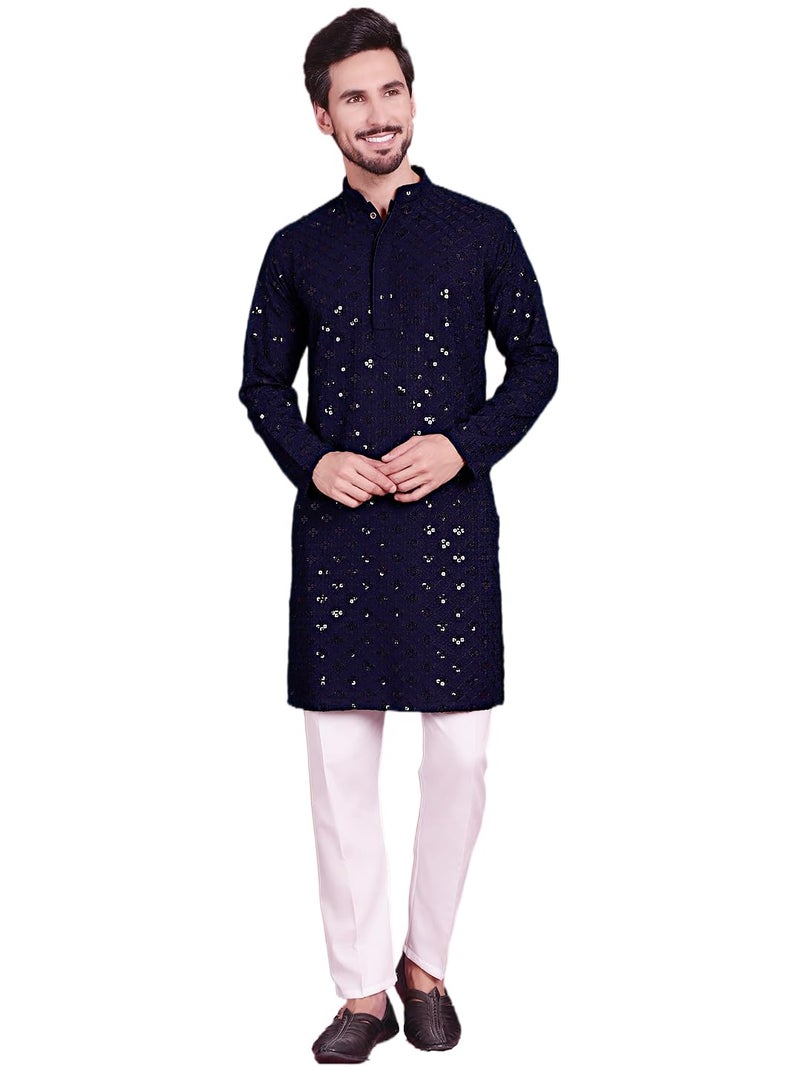 jompers قميص جومبرز المطرز بتقنية شيكانكاري مع بيجامة للرجال - Image 1