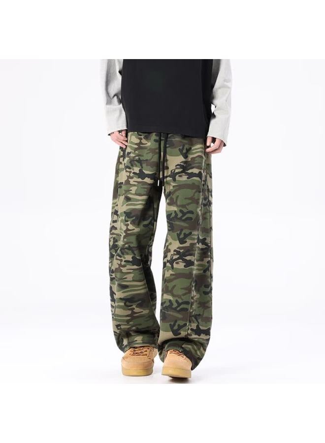 Dingfengbaoluo American Vintage Camouflage Work Pants Trendy High Street Loose Wide-leg Casual Pants Lu02 Camouflage Green 2XL - Image 2