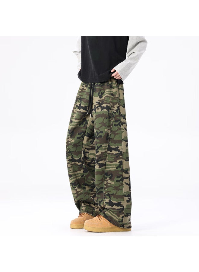 Dingfengbaoluo American Vintage Camouflage Work Pants Trendy High Street Loose Wide-leg Casual Pants Lu02 Camouflage Green 2XL - Image 3