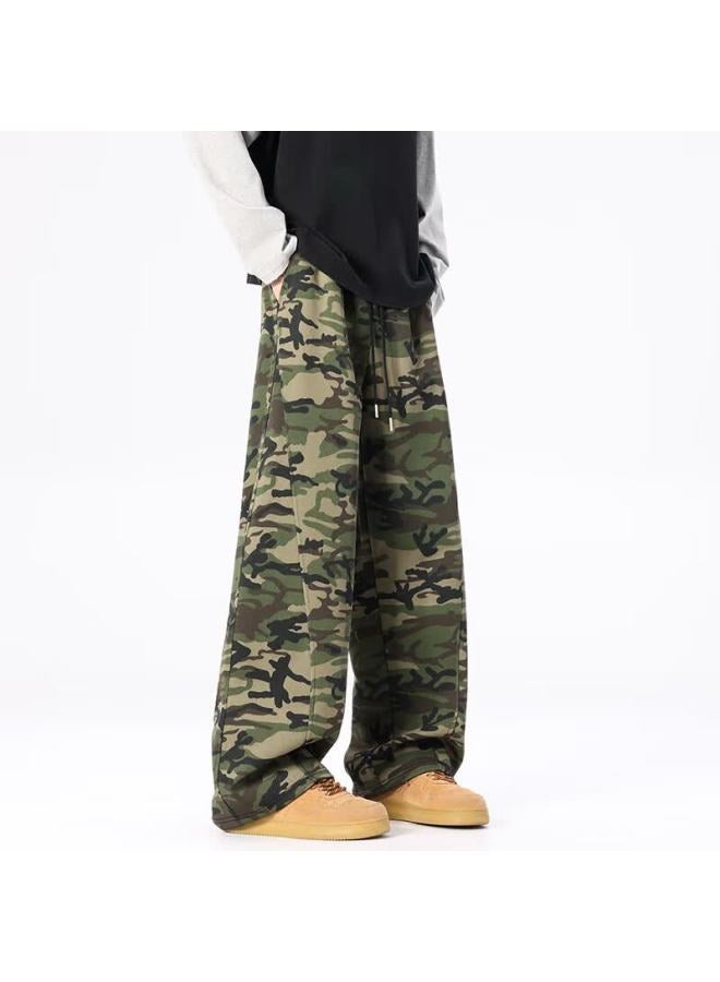 Dingfengbaoluo American Vintage Camouflage Work Pants Trendy High Street Loose Wide-leg Casual Pants Lu02 Camouflage Green 2XL - Image 5
