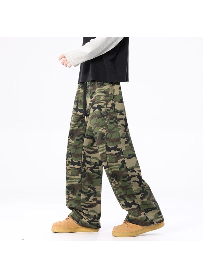Dingfengbaoluo American Vintage Camouflage Work Pants Trendy High Street Loose Wide-leg Casual Pants Lu02 Camouflage Green 2XL - Image 4