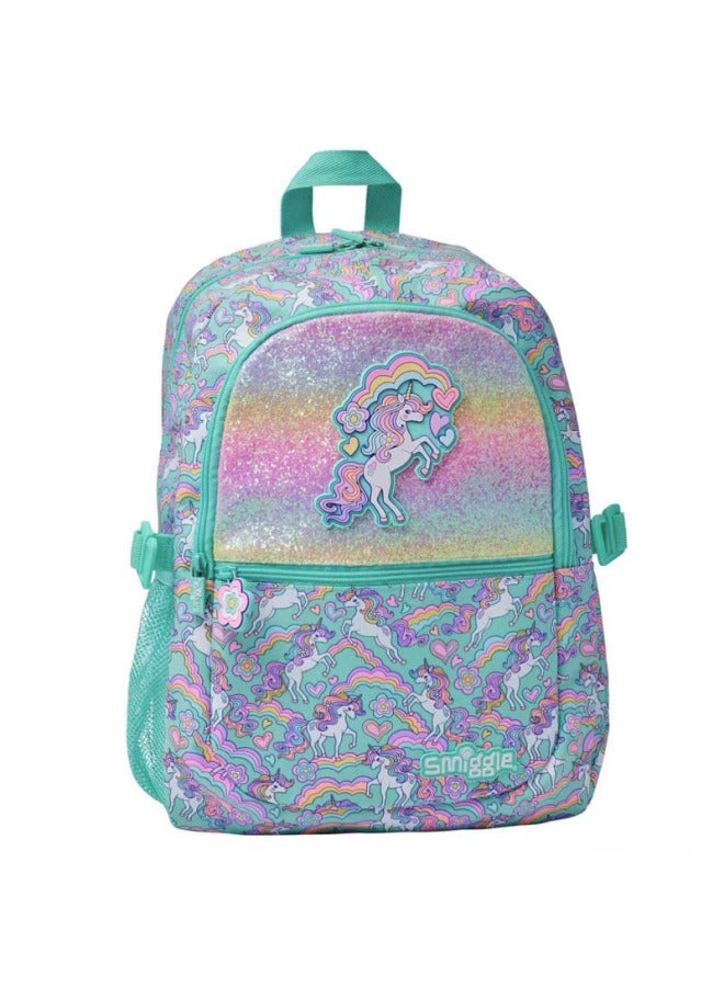 Australia Smiggle Schoolbag Student Schoolbag Primary And Secondary School Student Backpack Outdoor Leisure Bag Backpack-Color:Green Curly Unicorn Love School Bag  - Image 1