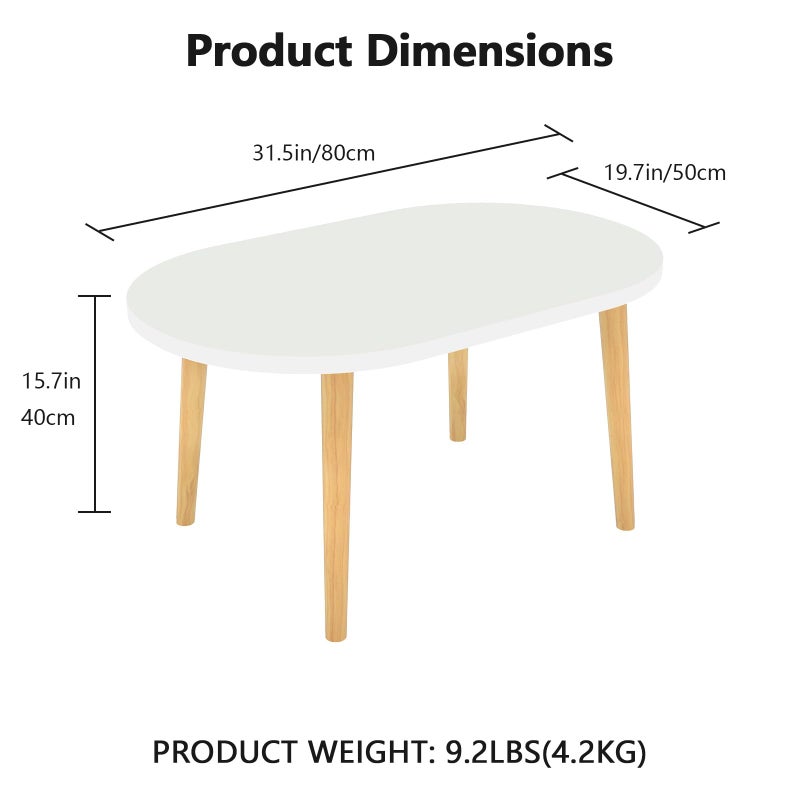 Funecy Coffee Table Low Table with Solid Wood Sturdy Legs, Floor Table Desk for Sitting on The Floor, Storage and Living Room Furniture (White-Oval) - Image 2