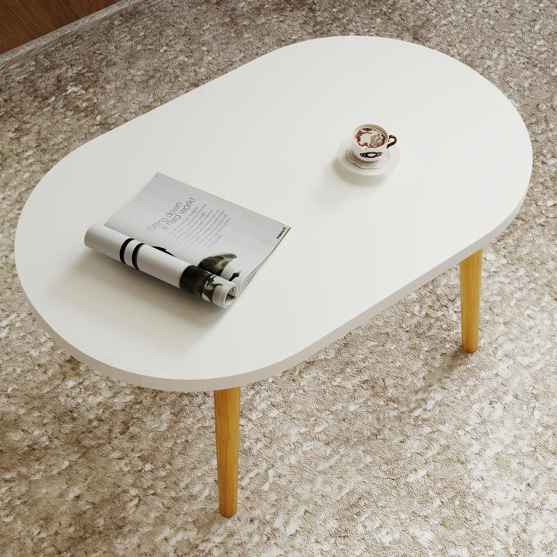 Funecy Coffee Table Low Table with Solid Wood Sturdy Legs, Floor Table Desk for Sitting on The Floor, Storage and Living Room Furniture (White-Oval) - Image 5