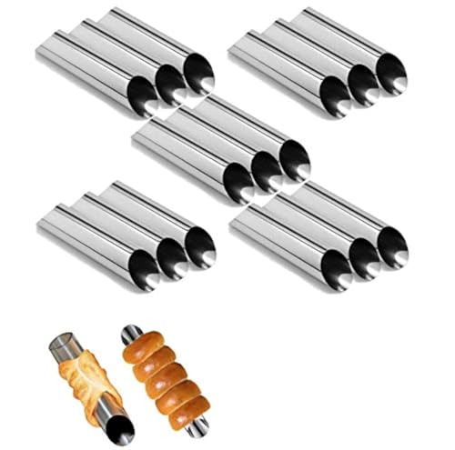 EUICAE Cannoli Tubes 5 inch Large Stainless Steel Cannoli Forms Nonstick cream horn Danish Pastry Molds for Croissant Shell Cream Roll Pack of 15