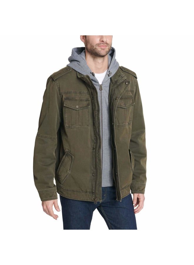Levi's Men's Washed Cotton Hooded Military Jacket (Regular & Big Sizes), Olive/Sherpa Lined, X-Large Tall - Image 3
