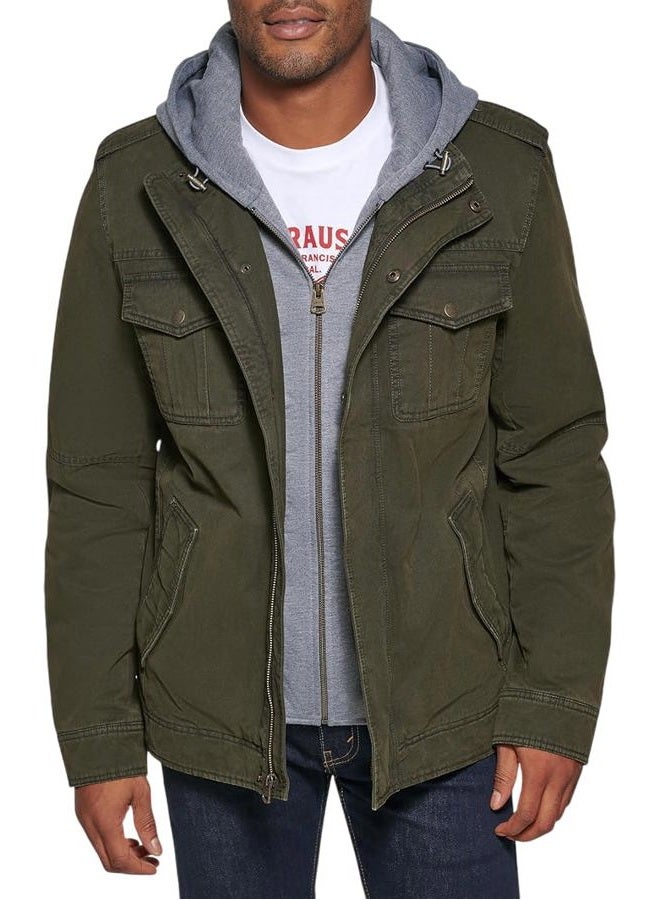 Levi's Men's Washed Cotton Hooded Military Jacket (Regular & Big Sizes), Olive/Sherpa Lined, X-Large Tall - Image 1