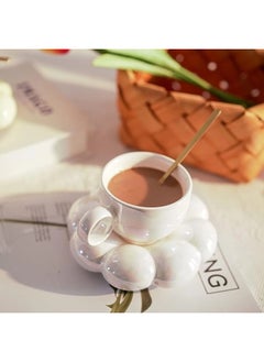 ShebSheb Ceramic Flower Coffee Mug with Saucer,Creative Cloud Coffee Cup,Ceramic Tea Cup Mug for Coffee Milk Tea Latte Yogurt  - Image 2
