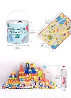 LOOPITYS Wooden building block toy set, consisting of 122pcs of colorful urban architecture and animal themed stacked toys, suitable for preschool education toys for boys and girls  - Image 3