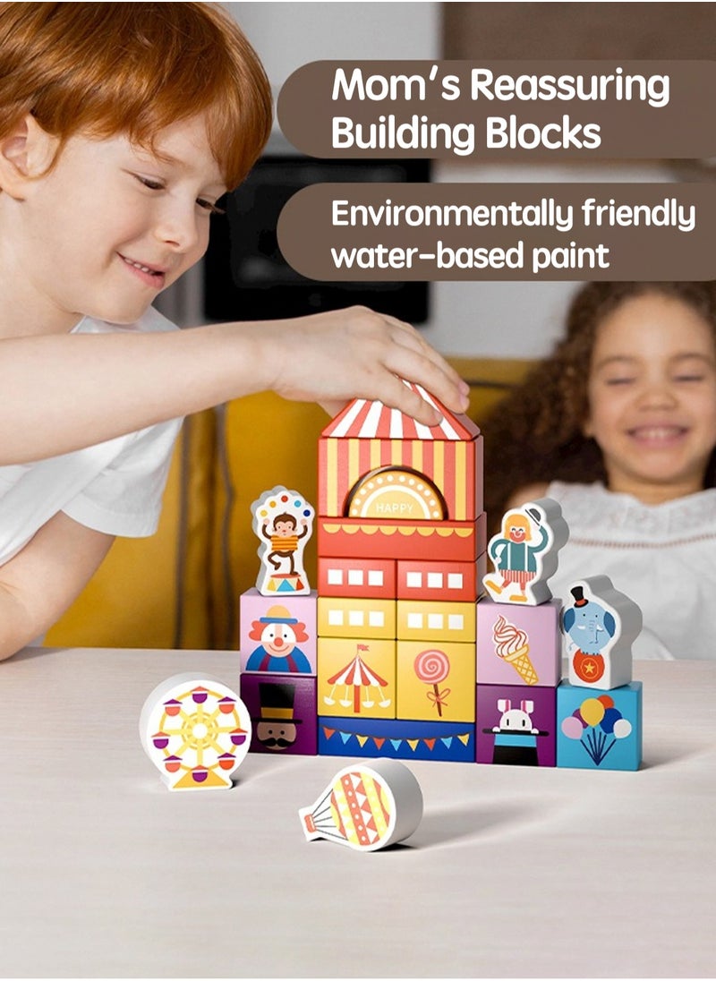 LOOPITYS Wooden building block toy set, consisting of 122pcs of colorful urban architecture and animal themed stacked toys, suitable for preschool education toys for boys and girls  - Image 4