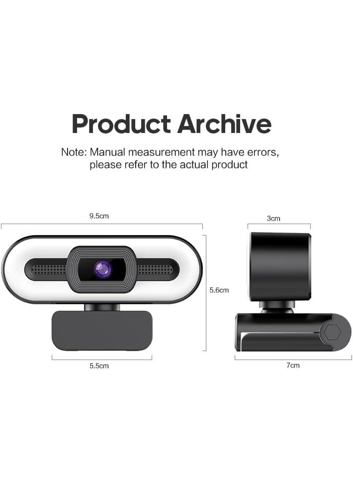 Full HD 1080P Webcam with Built-in Microphone and 3-Level Illumination - USB Plug & Play - Suitable for Live Streaming, Meetings, and Distance Learning - Black - Image 4