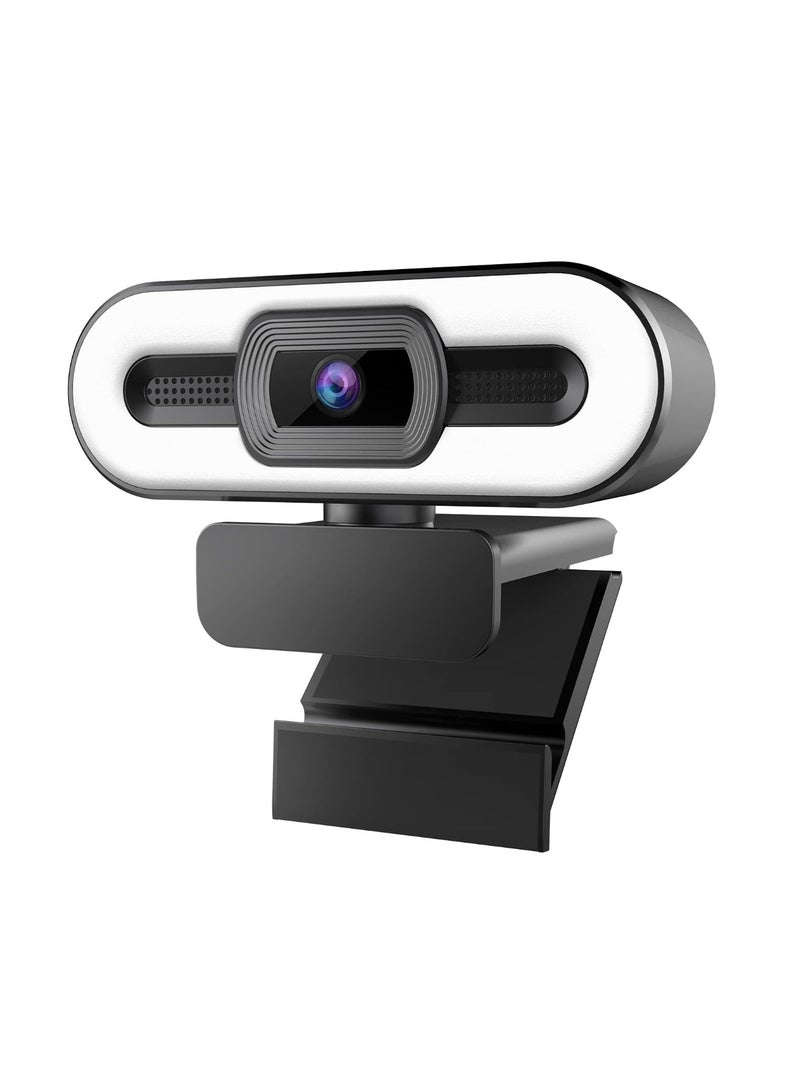 Full HD 1080P Webcam with Built-in Microphone and 3-Level Illumination - USB Plug & Play - Suitable for Live Streaming, Meetings, and Distance Learning - Black - Image 1