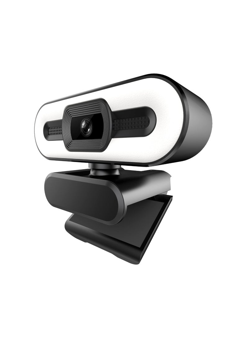 Full HD 1080P Webcam with Built-in Microphone and 3-Level Illumination - USB Plug & Play - Suitable for Live Streaming, Meetings, and Distance Learning - Black - Image 2