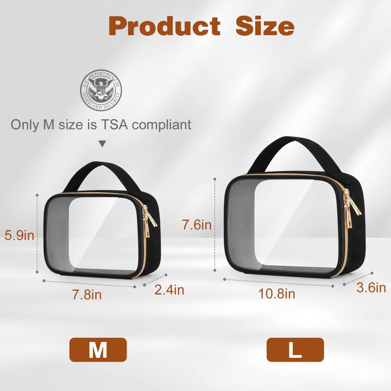 Wedama Tsa Approved Toiletry Bags  2 Pack Clear Makeup Bags With Handles  Large Opening Clear Toiletry Bags  Pvc Cosmetic Bags For Women And Men  Clear Cosmetic Bags With Double Zipper  Black - Image 3