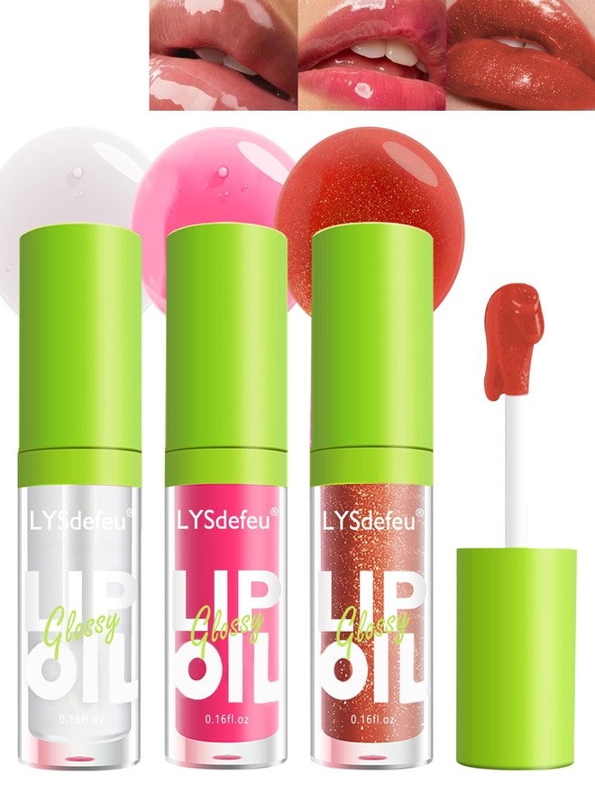 LYSdefeu 3 Colors Lip Oil Lip Glaze,Tinted Lip Gloss,Hydrating Lip Glow Oil Lipgloss,Transparent Pink Lip Stain Tinted Fat Lip Oil,Clear Glow Reviver Lip Care Oil,Women's Day Makeup Gift for Women-1+2+6 - Image 1
