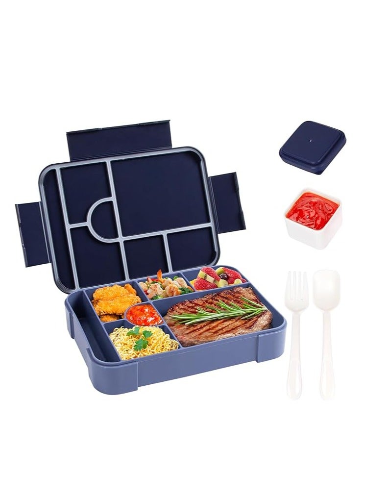 عام علبة بنتو بسعة 1330 مل، علبة بنتو مقاومة للتسرب للأطفال والبالغين، حاوية طعام تحتوي على 7 أقسام ومجموعة أدوات تناول الطعام، علبة وجبات خفيفة للأطفال، المدرسة، المكتب، مناسبة للميكروويف وغسالة الصحون. - Image 1