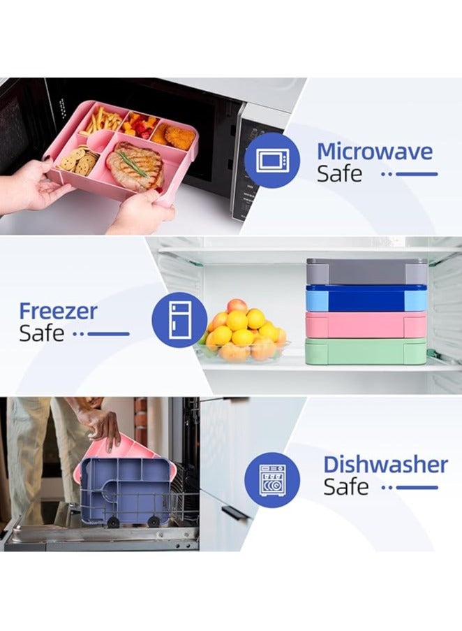 عام علبة بنتو بسعة 1330 مل، علبة بنتو مقاومة للتسرب للأطفال والبالغين، حاوية طعام تحتوي على 7 أقسام ومجموعة أدوات تناول الطعام، علبة وجبات خفيفة للأطفال، المدرسة، المكتب، مناسبة للميكروويف وغسالة الصحون. - Image 4