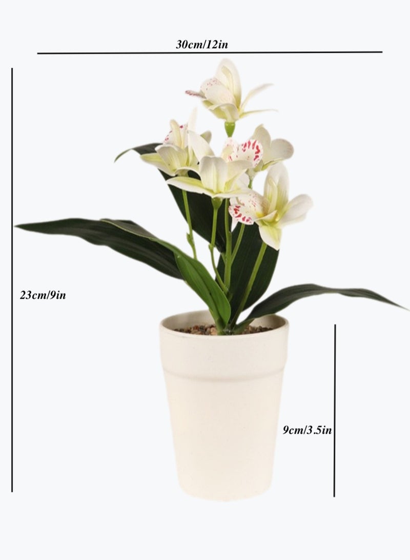 2 Pack Potted Artificial Orchid-Small Fake Plants with 5 Orchid Blossoms -Faux Botanical Decor for Home Indoor  Garden Office Desktop Bookshelf-Decor Gift