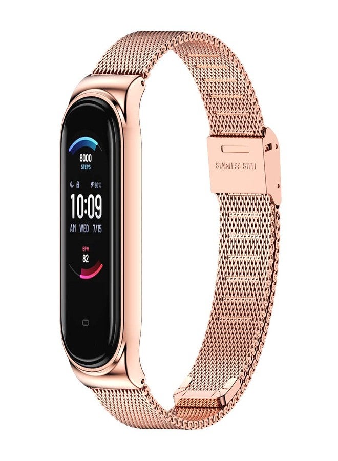 MIJOBS Metal Replacement Strap for Amazfit Band 5 - Compatible with Amazfit 5 Fitness Tracker (Milan, Rose Gold) - Image 1