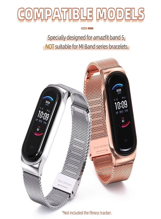 MIJOBS Metal Replacement Strap for Amazfit Band 5 - Compatible with Amazfit 5 Fitness Tracker (Milan, Rose Gold) - Image 3