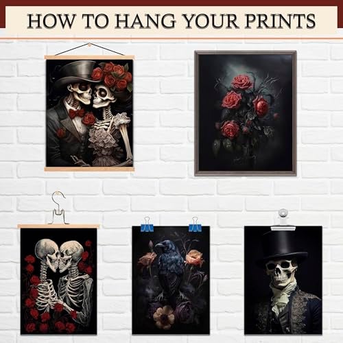 LANCHI95 Romantic Gothic Wall Art, Gothic Home Decor, Wall Art Skull Poster, Halloween Prints Black Raven Decor, Spooky Gallery Prints Moody Floral Aesthetic Pictures for Bedroom (12PCS - UNFRAMED) - Image 5