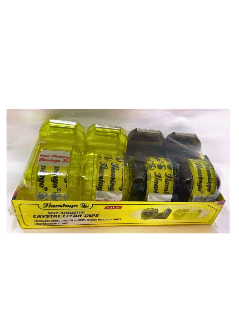 Flamingo 4-PIECES SELF EDHESIVE CRAYSTAL CLEAR TAPE WITH TAPE DISPENSER - Image 1