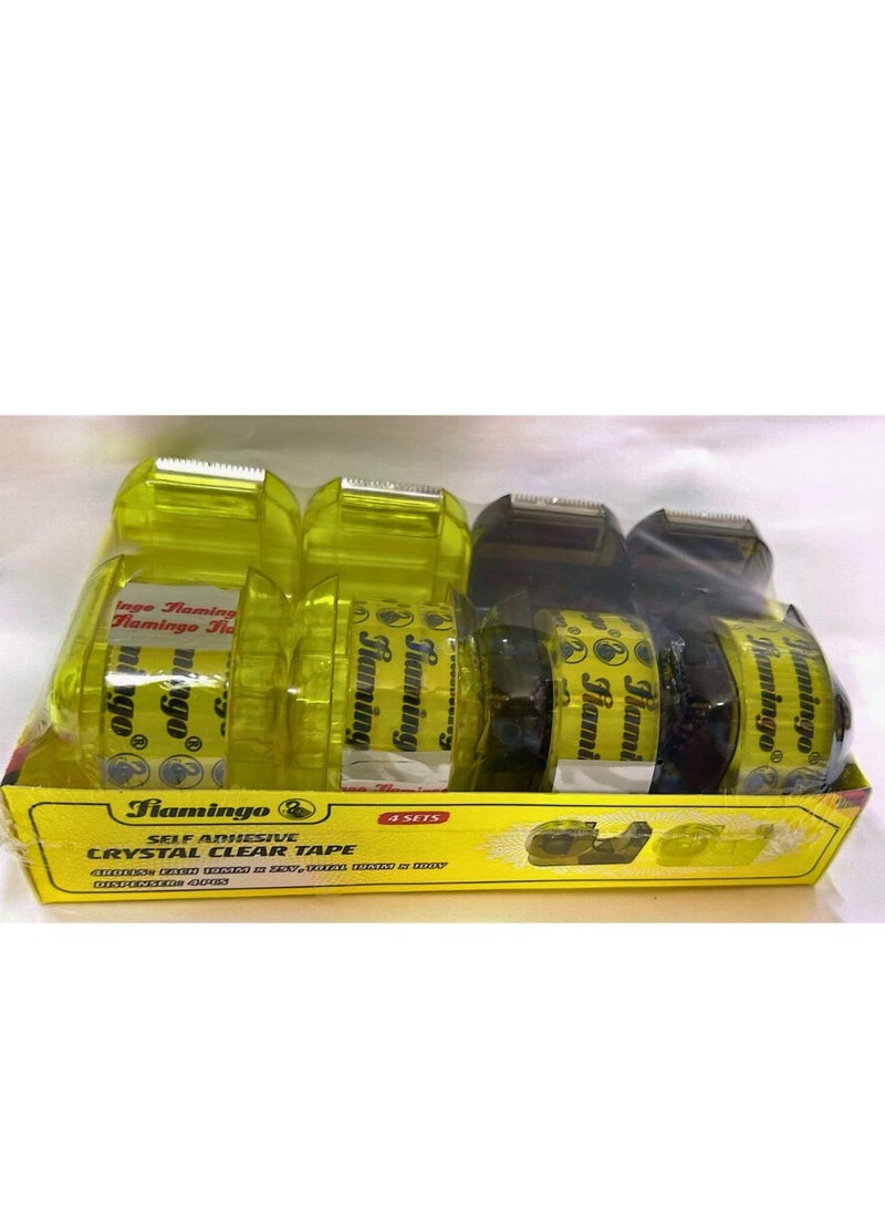 Flamingo 4-PIECES SELF EDHESIVE CRAYSTAL CLEAR TAPE WITH TAPE DISPENSER - Image 3