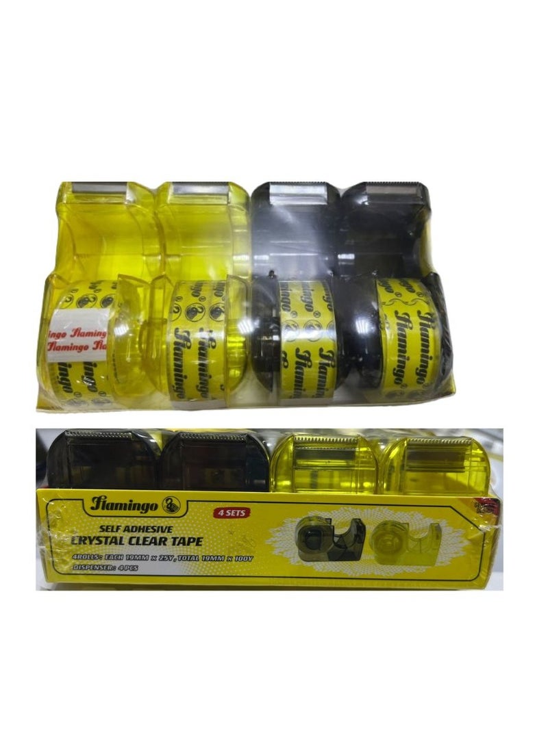 Flamingo 4-PIECES SELF EDHESIVE CRAYSTAL CLEAR TAPE WITH TAPE DISPENSER - Image 4