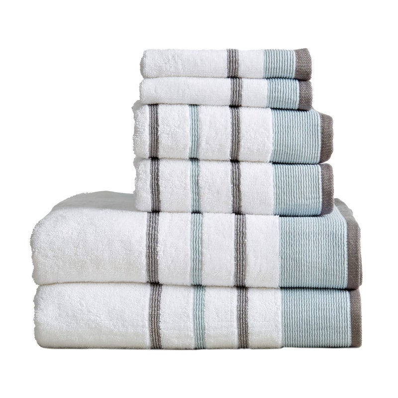 جريت باي هوم Great Bay Home 6 قطع من المناشف الفاخرة للقطن المخطط مجموعة 500 GSM تشمل مناشف حمام مناشف اليد ومجموعة Noelle Washcloths من العلامة التجارية (Eucalyptusgrey) 