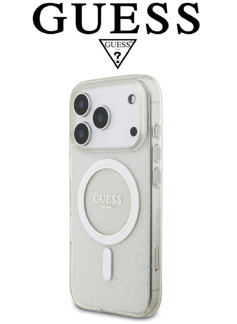 CG MOBILE Clear Transparent iPhone 17 Pro case with a stylish beaded bracelet. iphone 17 pro cover offers robust impact protection. phone case compatible with MagSafe wireless charging. iphone case features a stylish French design and is a licensed product of GUESS and CG MOBILE. - Image 4