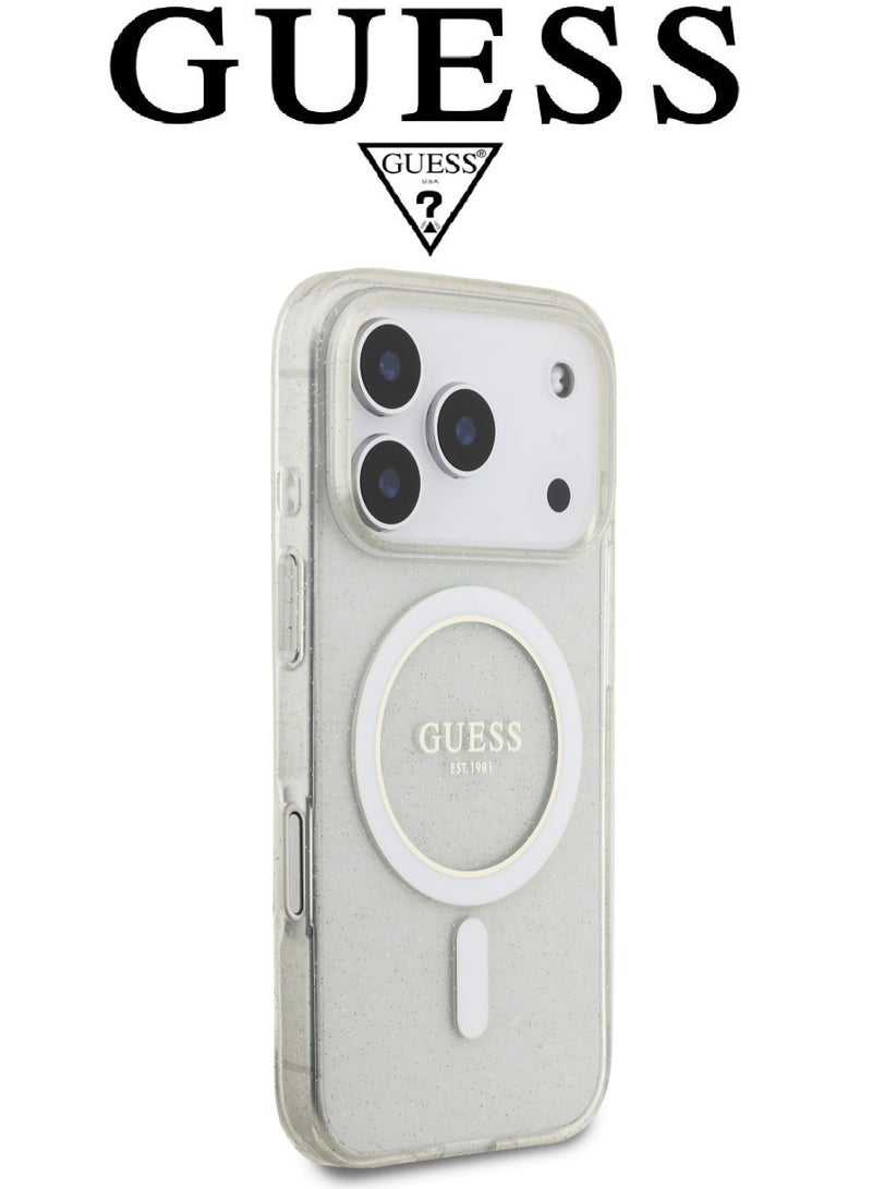 CG MOBILE Clear Transparent iPhone 17 Pro case with a stylish beaded bracelet. iphone 17 pro cover offers robust impact protection. phone case compatible with MagSafe wireless charging. iphone case features a stylish French design and is a licensed product of GUESS and CG MOBILE. - Image 2