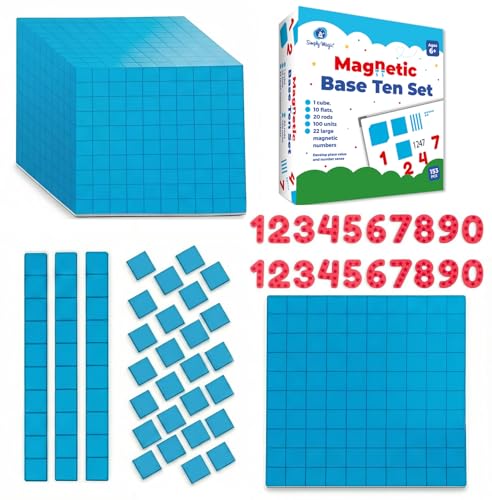 Simply magic 153 PCS Jumbo Magnetic Base Ten Blocks  Place Value Blocks  Math Manipulatives K3 for Elementary Classroom Number Blocks Math Counters for Kids Counting Cubes Base 10 for 1st 2nd 3rd Grade - Image 1