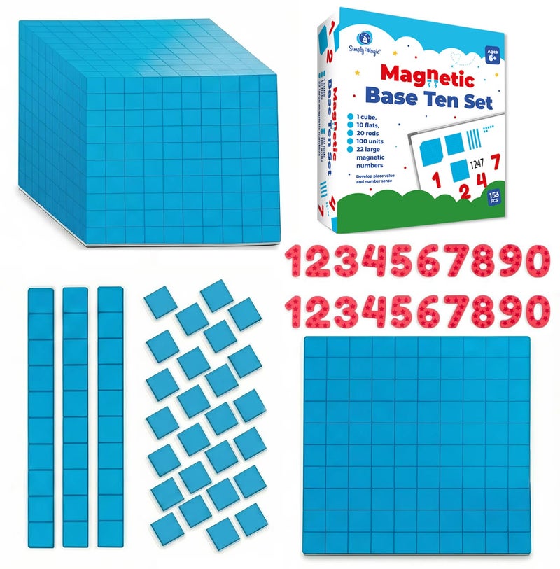 Simply magic 153 PCS Jumbo Magnetic Base Ten Blocks  Place Value Blocks  Math Manipulatives K3 for Elementary Classroom Number Blocks Math Counters for Kids Counting Cubes Base 10 for 1st 2nd 3rd Grade - Image 3