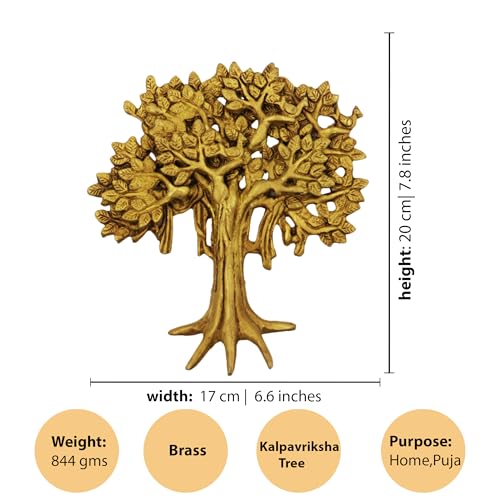 Putrika Brass Kalpvriksha Tree Wall Hanging | Karparga Viruksham | Karpaga Virushkam Maram Showpiece for Home Décor | Vastu Fengshui Gift [Weight: 850gm, Height: 7.8inch] - Image 3