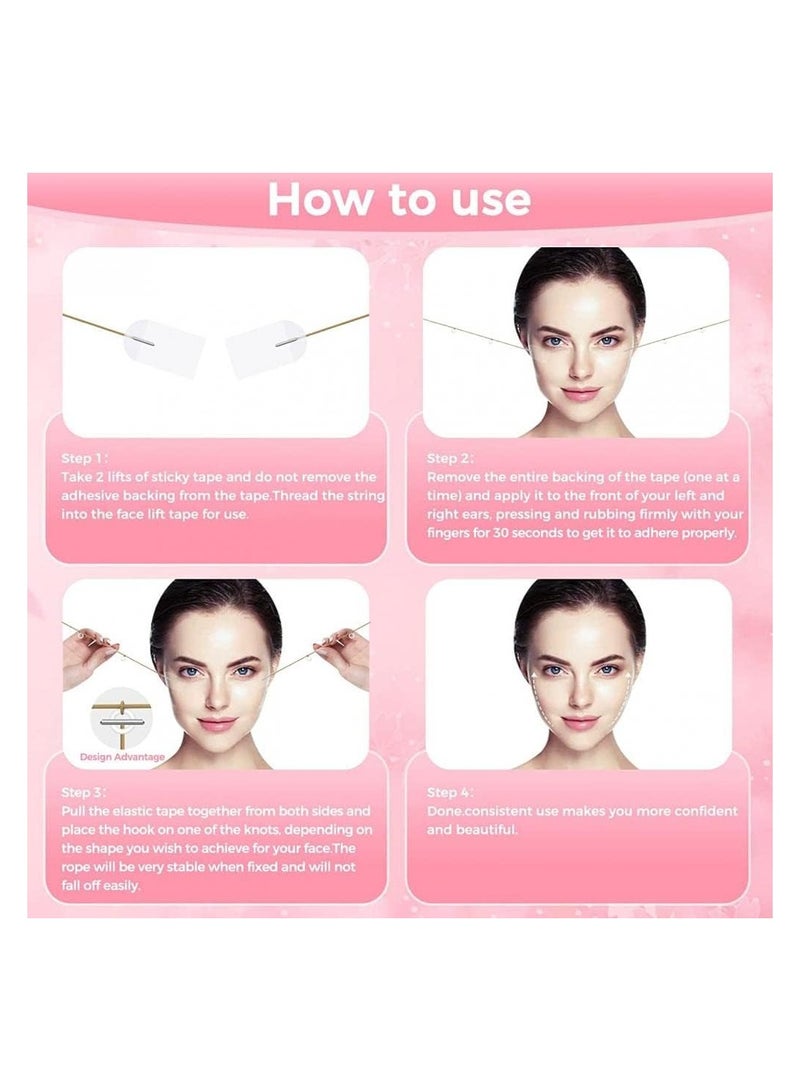 VIUAUAX 40 Pcs Face Lifting Tapes with 4 Pcs Lifting Rope,Invisible Face Lift Tape Double Chin Sticker Instant Face Lift Sticker Adhesive Face Lifting Patch Neck Eye Lift Tape for Women Face Beauty - Image 5