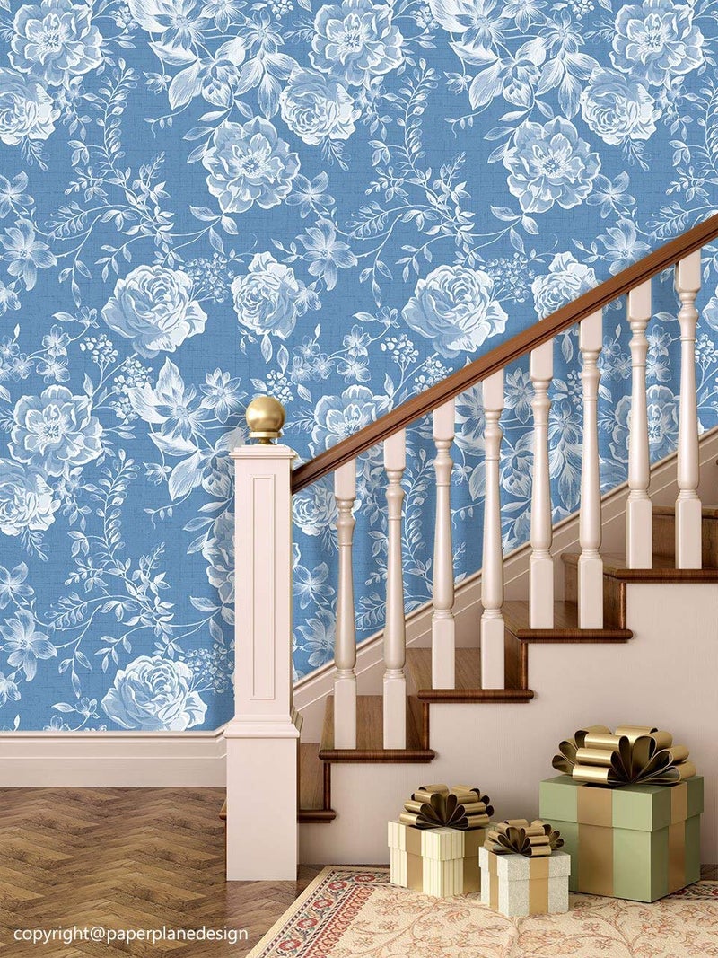 PAPER PLANE DESIGN Premium Self Adhesive Sticker Wallpaper. Theme - Aqua Blue Floral (16 x 90 inch x 1 Roll / 10 sq ft) (10 Square FEET (for Door)) - Image 3